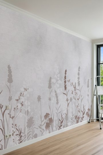 Dreamwall Monokrom Kır Çiçekleri ve Bitki Motifli Tek Parça Tekstil Duvar Kağıdı küçük görsel 1