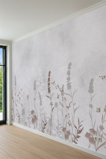 Dreamwall Monokrom Kır Çiçekleri ve Bitki Motifli Tek Parça Tekstil Duvar Kağıdı küçük görsel 4