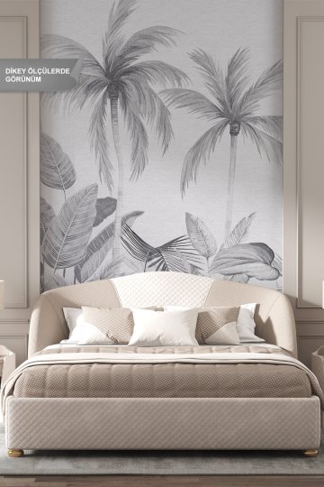 Dreamwall Monokrom Palmiye Ağacı ve Tropikal Bitki Desenli Tek Parça Tekstil Duvar Kağıdı küçük görsel 2