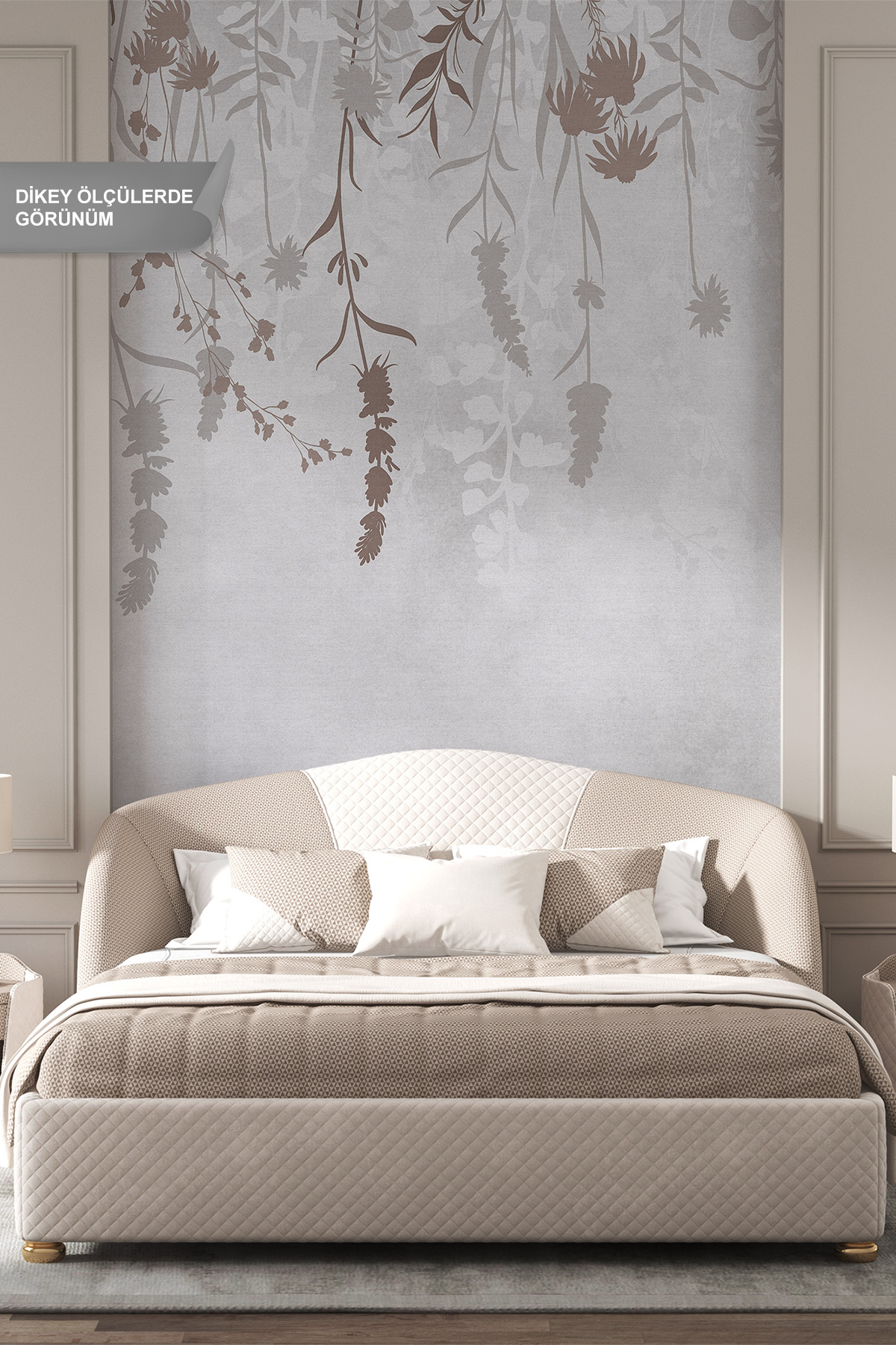 Dreamwall Monokrom Sarkan Kır Çiçekleri ve Bitki Motifli Tek Parça Tekstil Duvar Kağıdı görsel 1