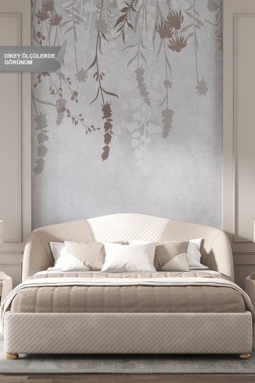Dreamwall Monokrom Sarkan Kır Çiçekleri ve Bitki Motifli Tek Parça Tekstil Duvar Kağıdı küçük görsel 1