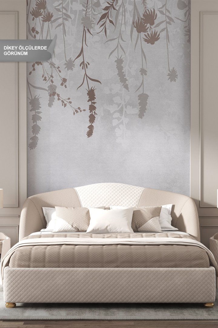 Dreamwall Monokrom Sarkan Kır Çiçekleri ve Bitki Motifli Tek Parça Tekstil Duvar Kağıdı