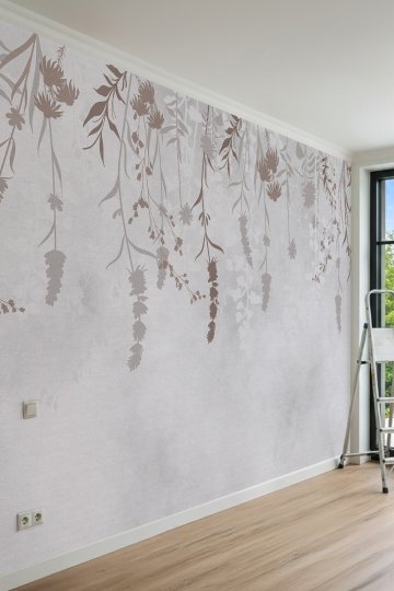 Dreamwall Monokrom Sarkan Kır Çiçekleri ve Bitki Motifli Tek Parça Tekstil Duvar Kağıdı küçük görsel 2