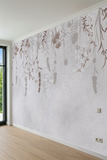 Dreamwall Monokrom Sarkan Kır Çiçekleri ve Bitki Motifli Tek Parça Tekstil Duvar Kağıdı küçük görsel 4