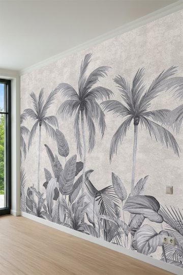 Dreamwall Monokrom Tropikal Palmiye Silüetleri Tek Parça Tekstil Duvar Kağıdı küçük görsel 3
