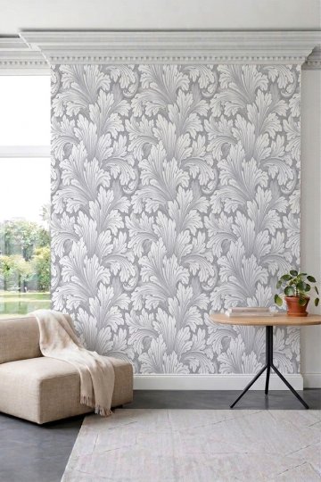 Dreamwall Monokrom Yaprak Motifli ve Damask Desenli Tek Parça Tekstil Duvar Kağıdı küçük görsel 8