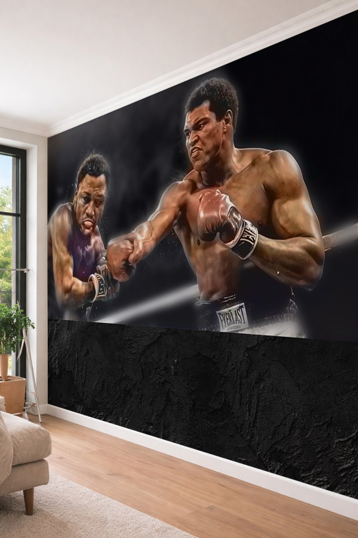 Dreamwall Muhammed Ali vs Joe Frazier Boks Temalı 3D Sıva Dokulu Tekstil Duvar Kağıdı