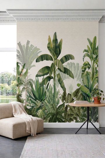 Dreamwall Muz Ağacı ve Tropikal Bitki Desenli Tek Parça Tekstil Duvar Kağıdı küçük görsel 2