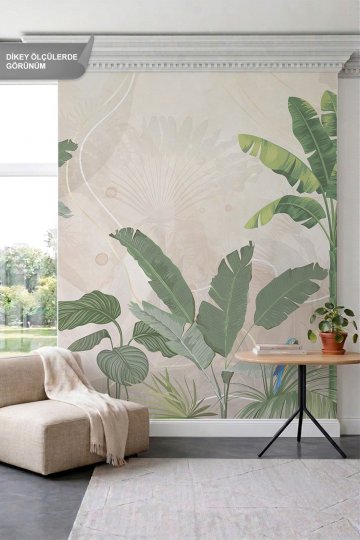 Dreamwall Muz Ağaçları, Tropikal Yapraklar ve Papağan Motifli Tek Parça Tekstil Duvar Kağıdı küçük görsel 2