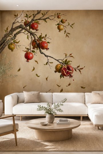 Dreamwall Nar Bereketi- Nar Ağacı Desenli Tek Parça Tekstil Duvar Kağıdı