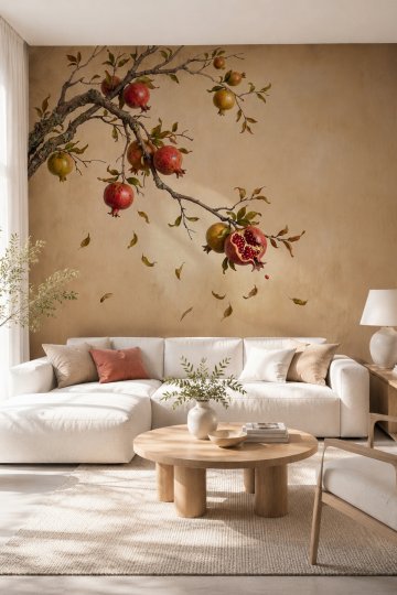 Dreamwall Nar Bereketi- Nar Ağacı Desenli Tek Parça Tekstil Duvar Kağıdı küçük görsel 2