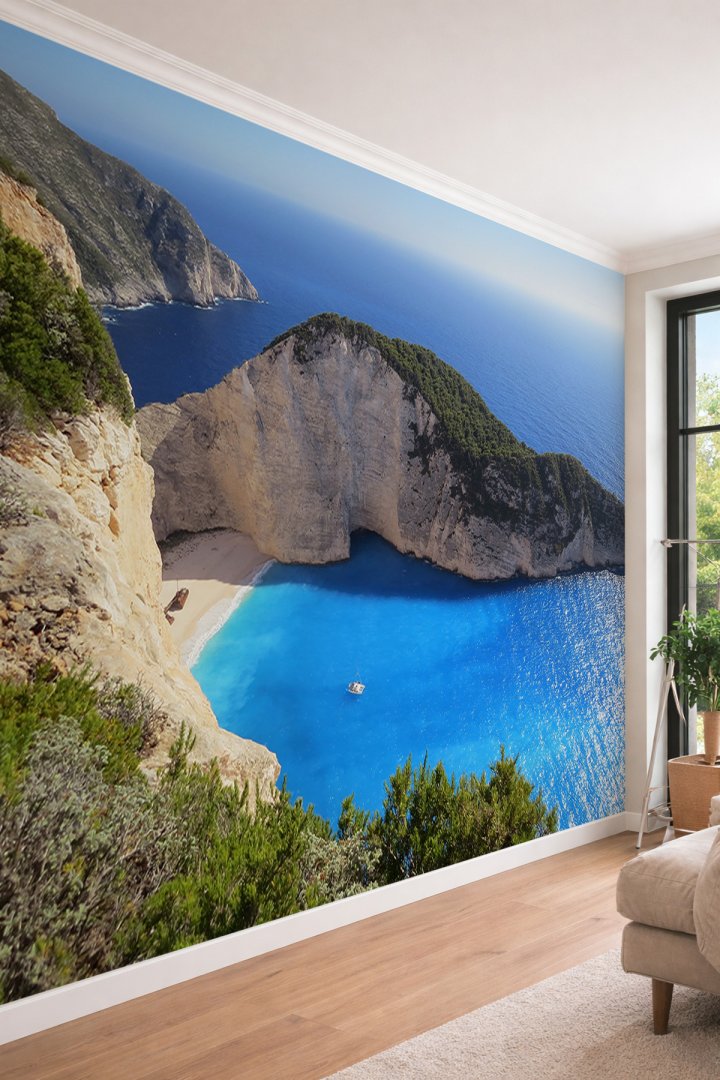 Dreamwall Navagio Sahili Manzaralı - Ofis ve Kafe İçin Deniz Temalı Tek Parça Duvar Kağıdı