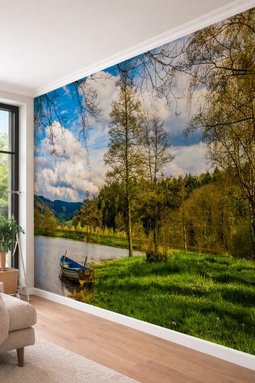 Dreamwall Nehir Kenarı ve Sandal - Ofis ve Salon İçin Tek Parça Tekstil Duvar Kağıdı
