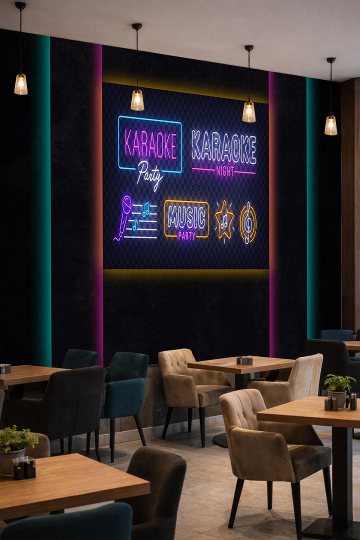 Dreamwall Neon Işıklı Özelleştirilebilir, Müzik ve Parti Konseptli Tek Parça Tekstil Duvar Kağıdı
