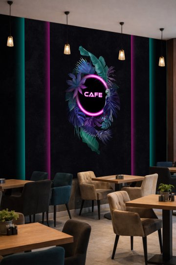 Dreamwall Neon Işıklı Özelleştirilebilir, Tropikal Yaprak ve Çizgi Motifli Tek Parça Tekstil Duvar Kağıdı küçük görsel 2