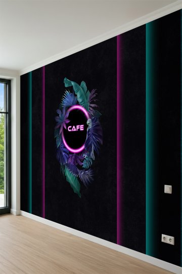 Dreamwall Neon Işıklı Özelleştirilebilir, Tropikal Yaprak ve Çizgi Motifli Tek Parça Tekstil Duvar Kağıdı küçük görsel 3