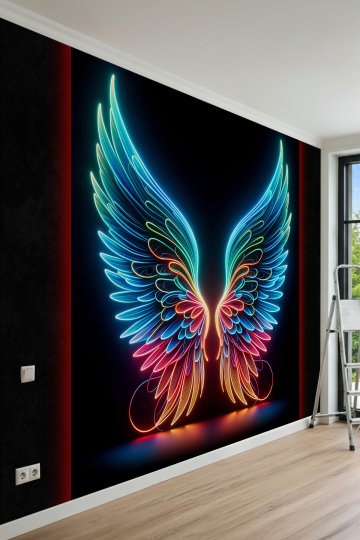 Dreamwall Neon Işıklı Renkli Kanatlar Konseptli Tek Parça Tekstil Duvar Kağıdı