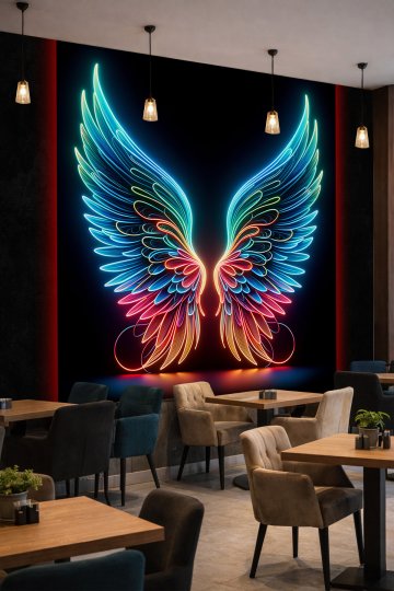 Dreamwall Neon Işıklı Renkli Kanatlar Konseptli Tek Parça Tekstil Duvar Kağıdı küçük görsel 2