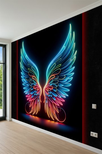 Dreamwall Neon Işıklı Renkli Kanatlar Konseptli Tek Parça Tekstil Duvar Kağıdı küçük görsel 3