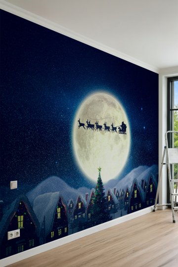 Dreamwall Noel Gecesi ve Sihirli Ren Geyikleri Temalı Tek Parça Tekstil Duvar Kağıdı