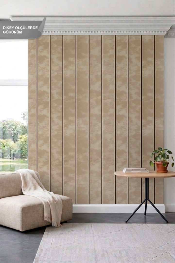 Dreamwall Oniks Mermer Pano ve Dikey Ahşap Çıta Desenli Tek Parça Tekstil Duvar Kağıdı
