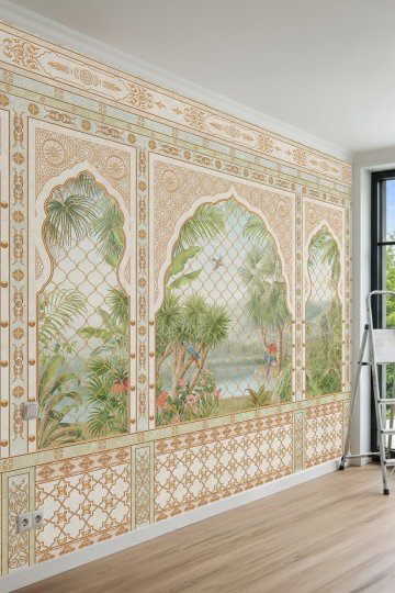 Dreamwall Oriental Kemer Panelleri, Papağanlar ve Tropikal Manzaralı Tek Parça Tekstil Duvar Kağıdı küçük görsel 2