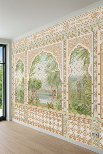 Dreamwall Oriental Kemer Panelleri, Papağanlar ve Tropikal Manzaralı Tek Parça Tekstil Duvar Kağıdı küçük görsel 3