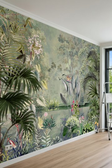 Dreamwall Orman, Nehir Kıyısı ve Tropikal Bitki Desenli Tek Parça Tekstil Duvar Kağıdı küçük görsel 3