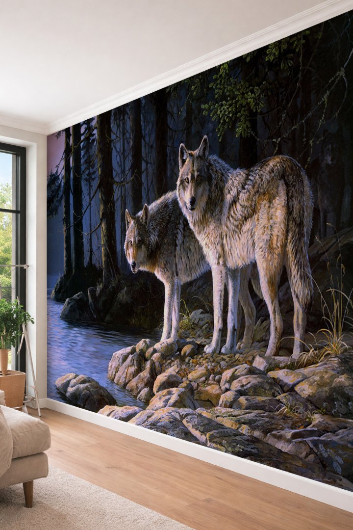 Dreamwall Ormandaki Kurtlar - Vahşi Doğa Temalı Tek Parça Tekstil Duvar Kağıdı