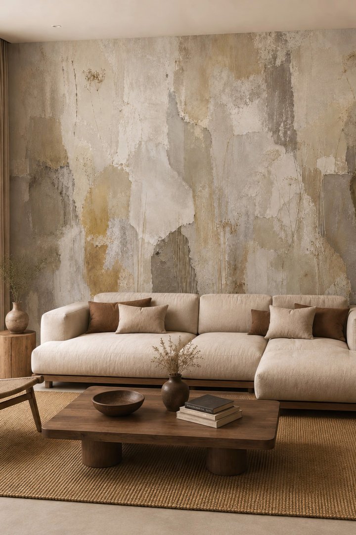 Dreamwall Palimpsest- Patchwork Soft Tonlar Temalı Tek Parça Tekstil Duvar Kağıdı
