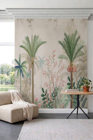 Dreamwall Palmiye Ağaçları ve Tropikal Bitki Desenli Tek Parça Tekstil Duvar Kağıdı küçük görsel 2