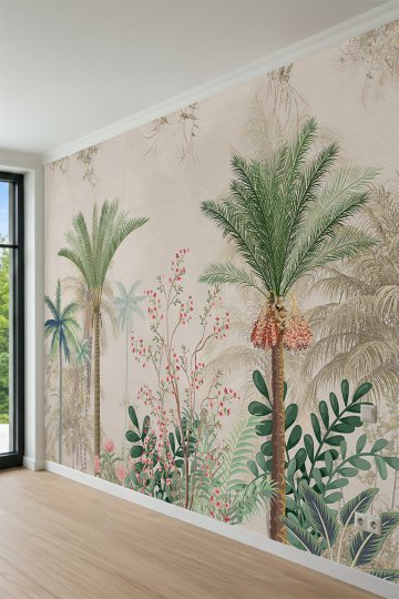 Dreamwall Palmiye Ağaçları ve Tropikal Bitki Desenli Tek Parça Tekstil Duvar Kağıdı küçük görsel 1