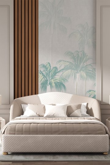 Dreamwall Palmiye ve Ahşap Panel Desenli Tek Parça Tekstil Duvar Kağıdı küçük görsel 2
