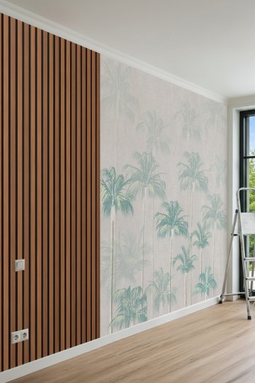 Dreamwall Palmiye ve Ahşap Panel Desenli Tek Parça Tekstil Duvar Kağıdı küçük görsel 4