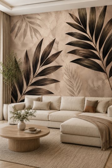 Dreamwall Palmiye Zamanı- Koyu Yapraklar Temalı Tek Parça Tekstil Duvar Kağıdı küçük görsel 4