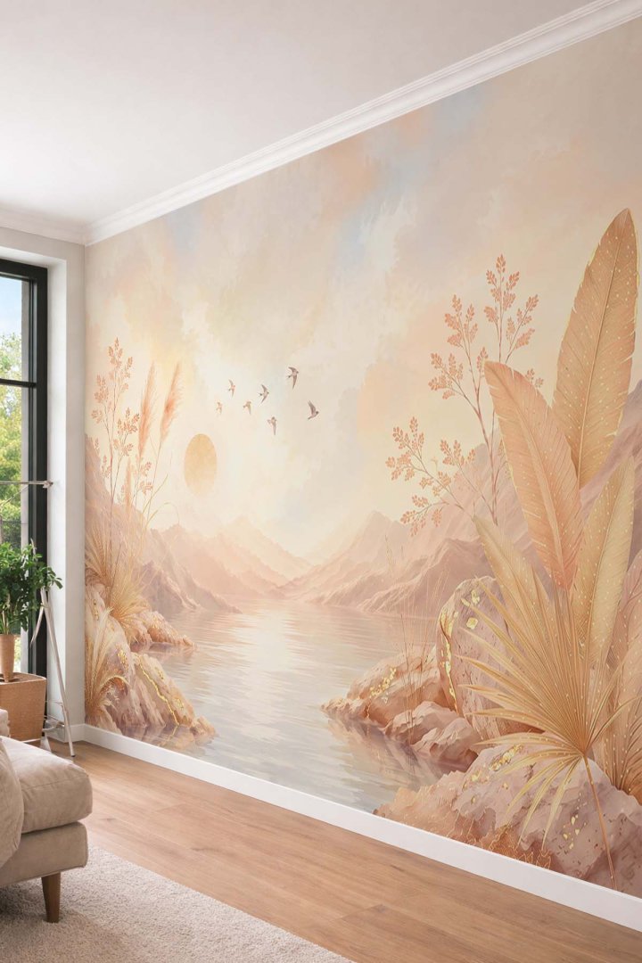 Dreamwall Pampaslı Gölet Manzaralı Tek Parça Tekstil Duvar Kağıdı 