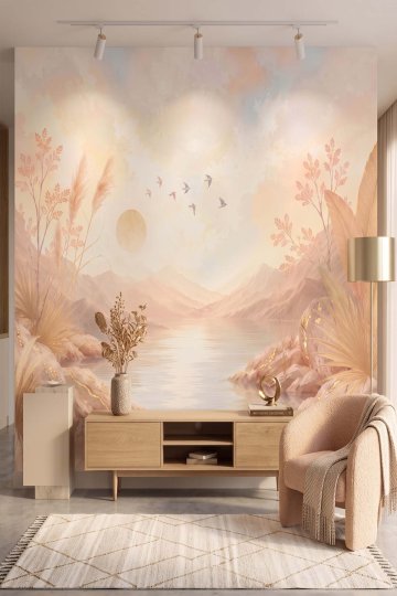 Dreamwall Pampaslı Gölet Manzaralı Tek Parça Tekstil Duvar Kağıdı  küçük görsel 4