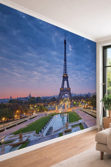 Dreamwall Paris Eyfel Kulesi Manzaralı Akşamüstü Şehir Panoraması Tek Parça Tekstil Duvar Kağıdı