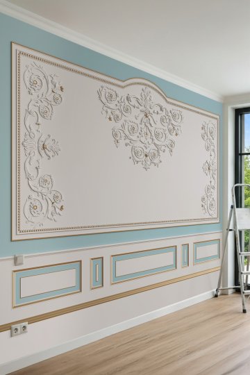 Dreamwall Pastel Fonlu Barok Rölyef ve Lambri Desenli Tek Parça Tekstil Duvar Kağıdı küçük görsel 2