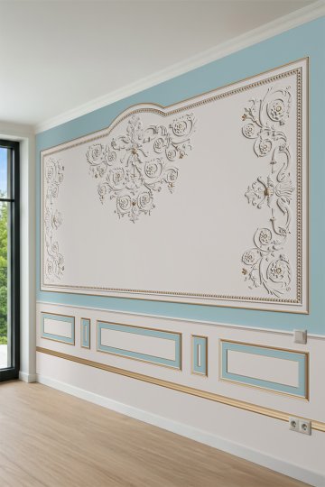 Dreamwall Pastel Fonlu Barok Rölyef ve Lambri Desenli Tek Parça Tekstil Duvar Kağıdı küçük görsel 3