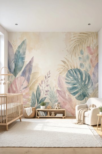 Dreamwall Pastel Tropik Bahçe Desenli Tek Parça Tekstil Duvar Kağıdı