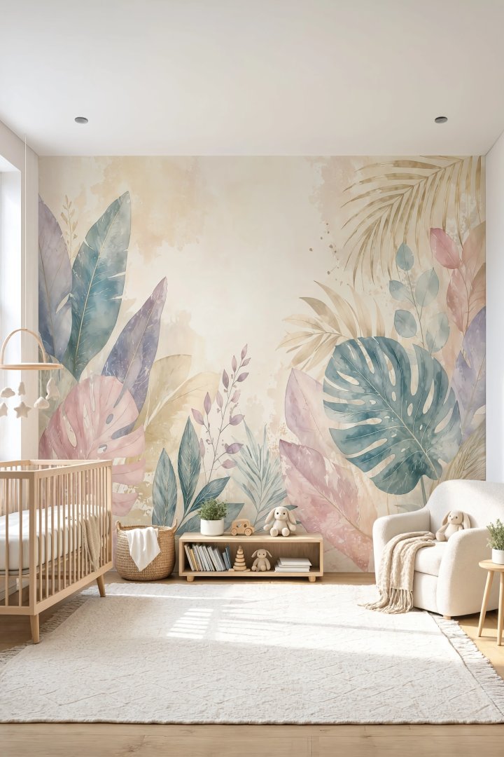 Dreamwall Pastel Tropik Bahçe Desenli Tek Parça Tekstil Duvar Kağıdı