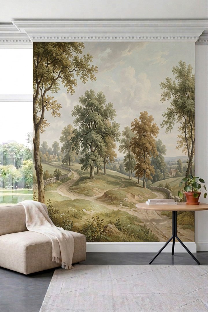 Dreamwall Pastoral Peyzaj Vintage Kırsal Manzara Desenli Tek Parça Tekstil Duvar Kağıdı