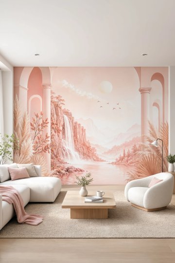 Dreamwall Pembe Şafağın Şelalesi Tek Parça Duvar Kağıdı küçük görsel 2