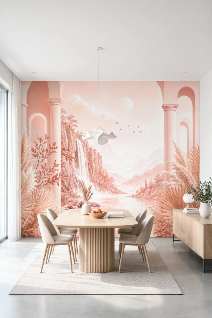 Dreamwall Pembe Şafağın Şelalesi Tek Parça Tekstil Duvar Kağıdı