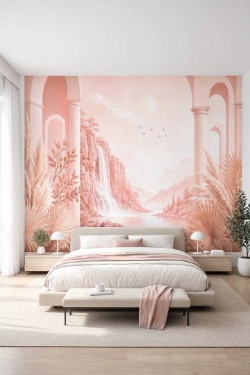 Dreamwall Pembe Şafağın Şelalesi Tek Parça Tekstil Duvar Kağıdı küçük görsel 4