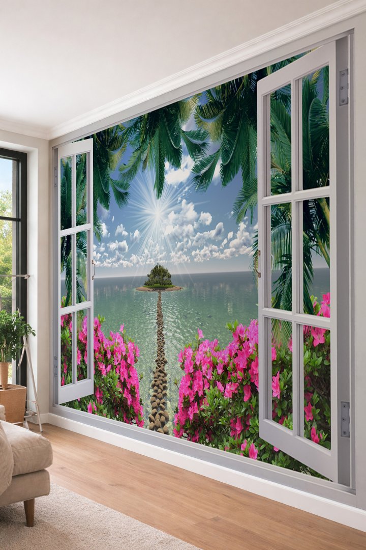 Dreamwall Pencere Önü Manzarası - Salon ve Mutfak İçin Tek Parça Tekstil Duvar Kağıdı