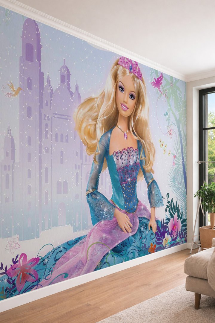 Dreamwall Prenses ve Şato Temalı - Çocuk ve Bebek Odası İçin Tek Parça Tekstil Duvar Kağıdı