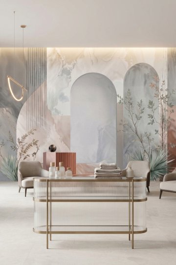 Dreamwall Pudra Ufku-Mermer Kavisler Desenli Tek Parça Tekstil Duvar Kağıdı  küçük görsel 1