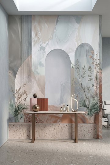 Dreamwall Pudra Ufku-Mermer Kavisler Desenli Tek Parça Tekstil Duvar Kağıdı  küçük görsel 2